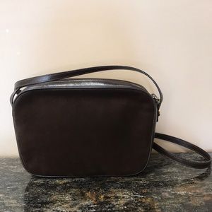 Chocolate Brown Suede Ferragamo Cross Body Purse.